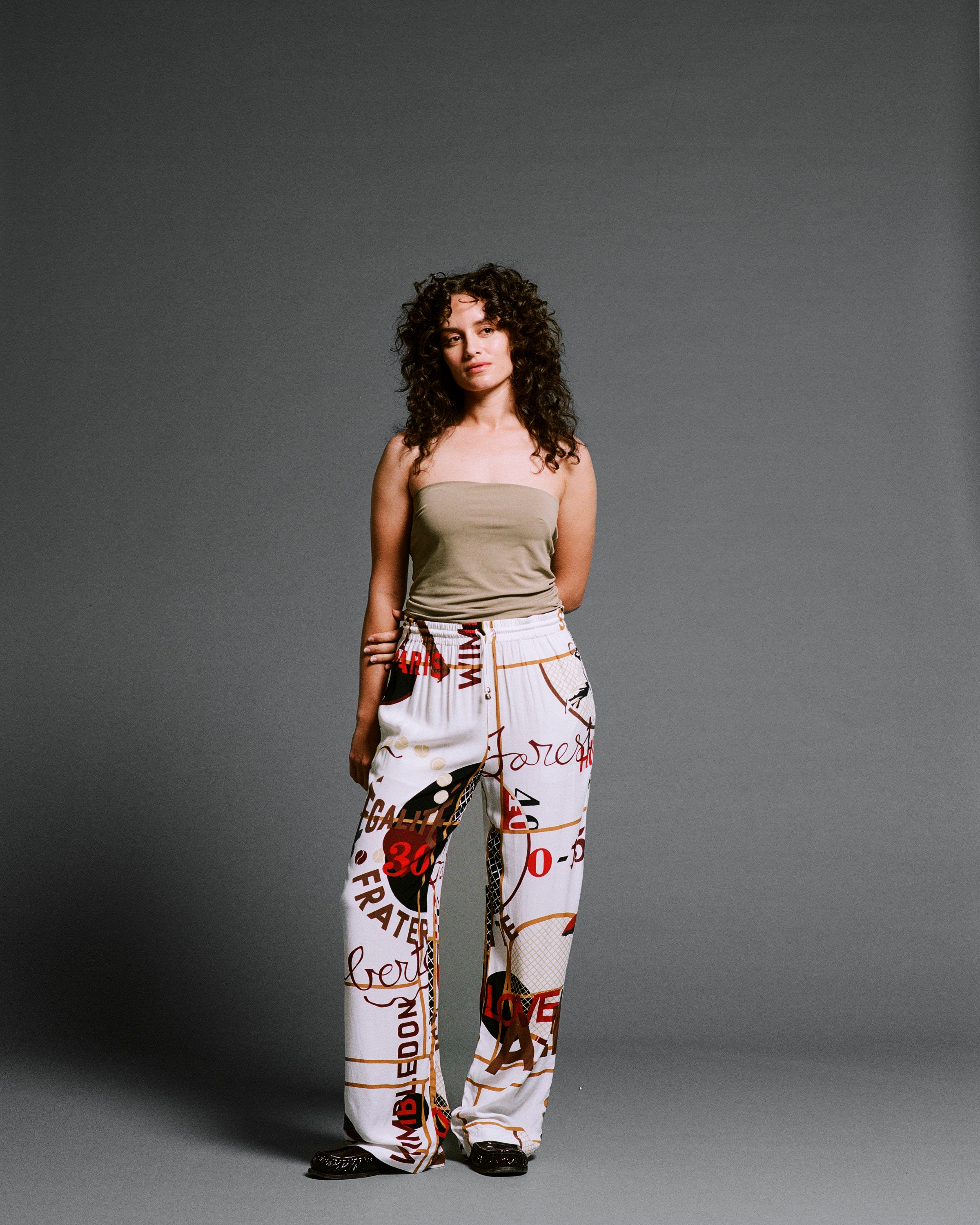 Vintage Tennis Print Silk Pants